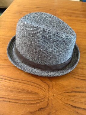 Brixton Herringbone Wool Blend Fedora L/XL Brown Ivory Atrwork Printed Lining